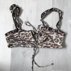 FRANKIES BIKINI TOP BROWN RUFFLE KEYHOLE FRONT WOMENS SMALL